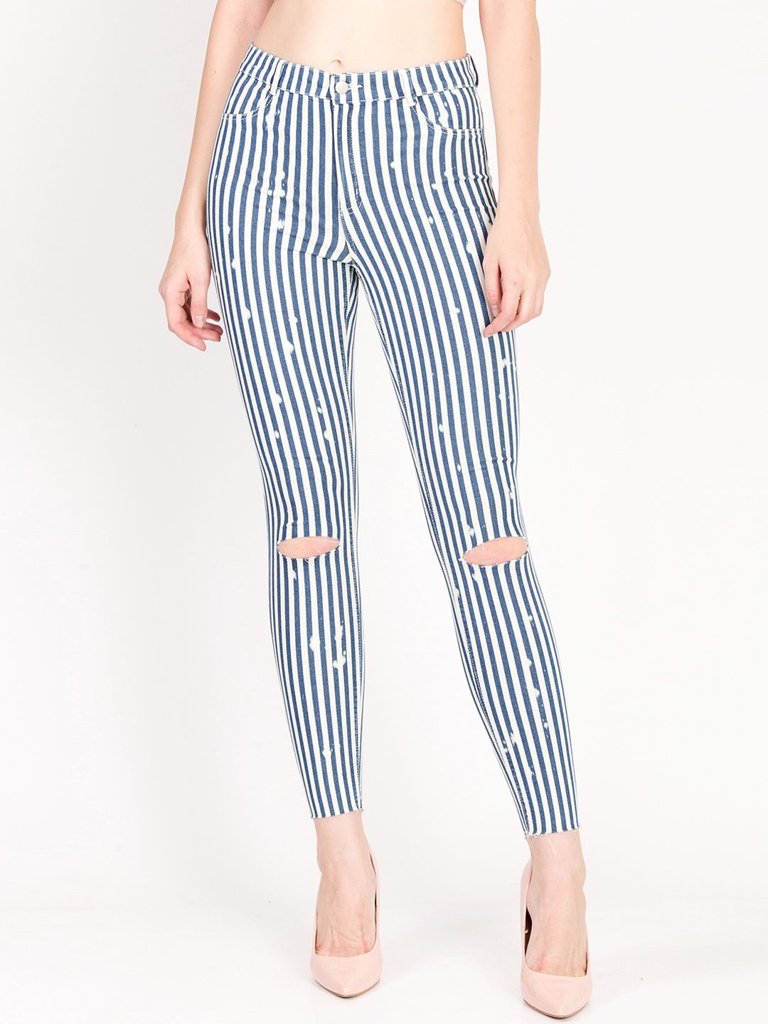 Kotty Women Blue & White Skinny Fit Jeans