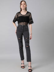 Kotty Women Slim Fit High-Rise Slash Knee Stretchable Jeans