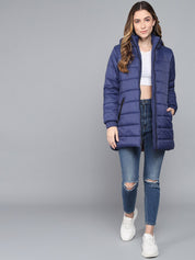 Kotty Women Blue Longline Outdoor Padded Jacket
