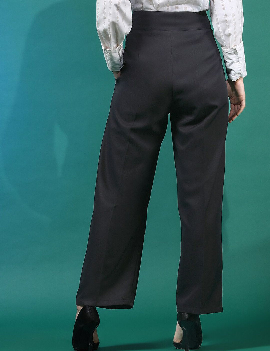 Stylecast X KOTTY BIZwear Black Women Relaxed Straight Leg High-Rise Easy Wash Trousers