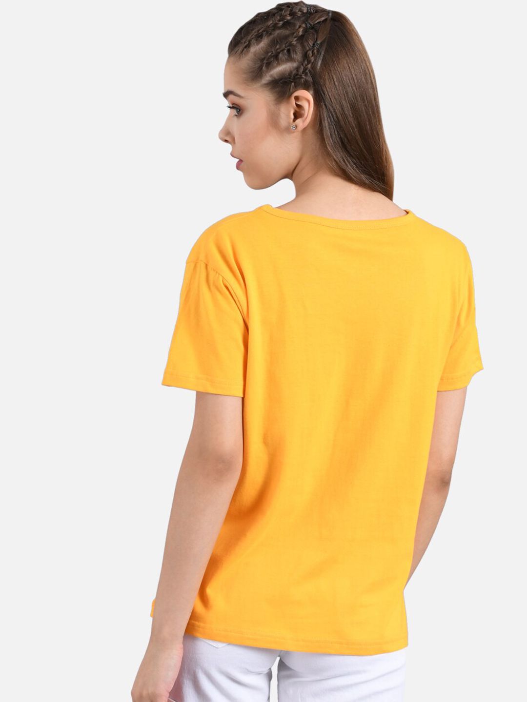 Kotty Women Yellow Printed Round Neck T-shirt