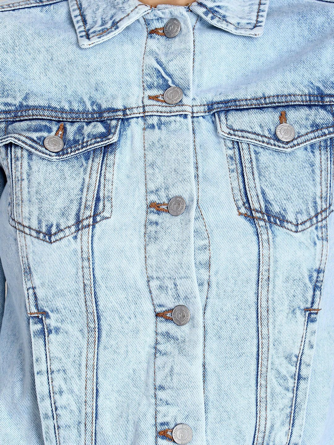 Kotty Women Blue Solid Denim Jacket