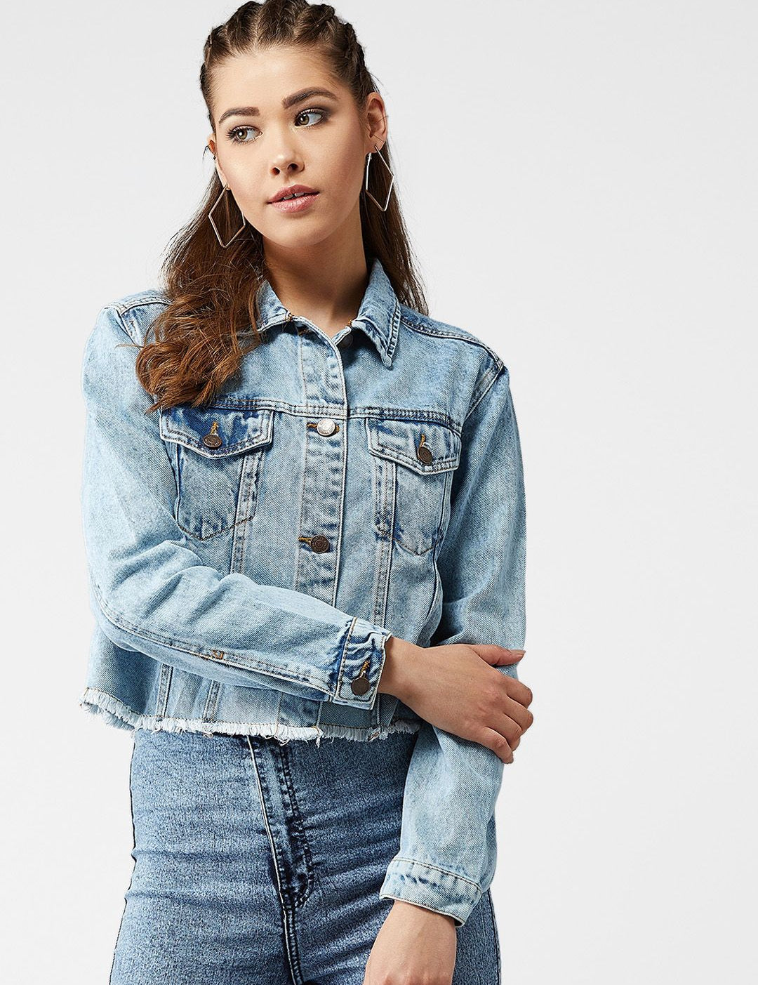 Kotty Women Blue Solid Denim Jacket