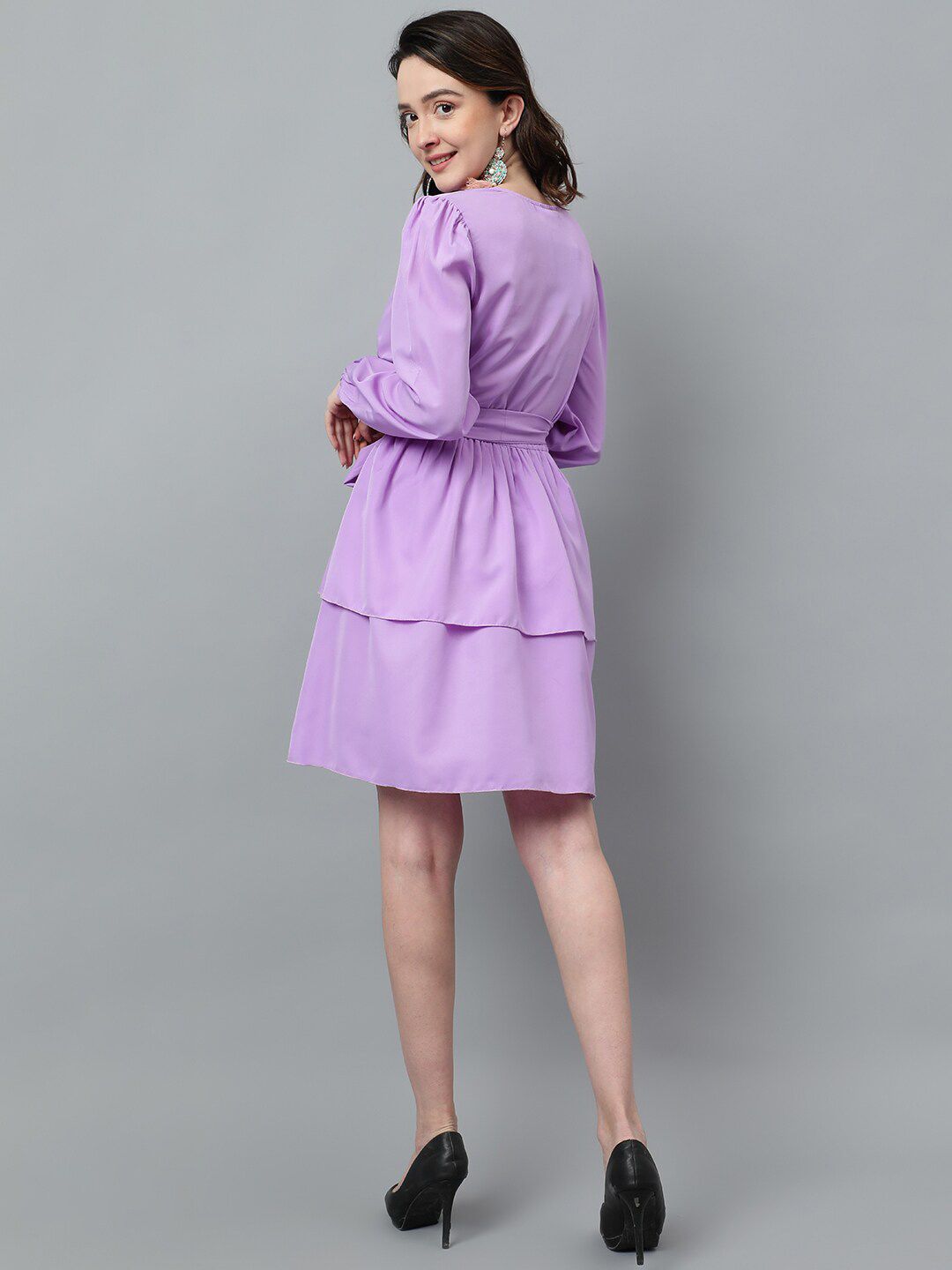 Kotty Puff Sleeved Layered Satin Wrap Dress