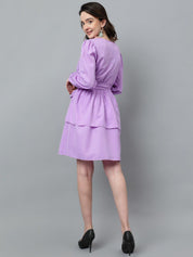 Kotty Puff Sleeved Layered Satin Wrap Dress