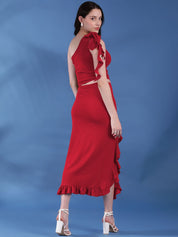 Kotty Maroon One Shoulder Top With Skirt