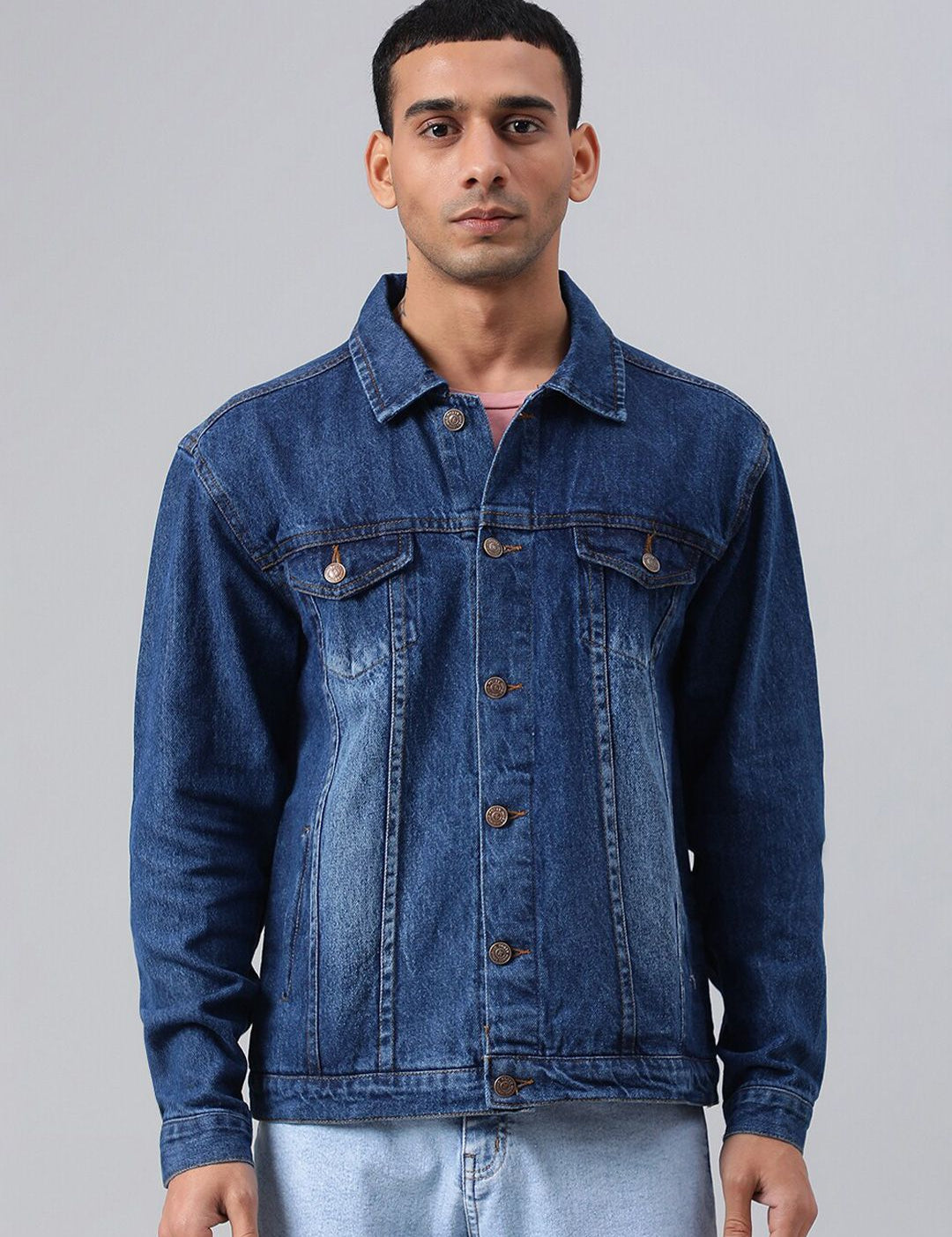 Kotty Blue Spread Collar Washed Denim Jacket