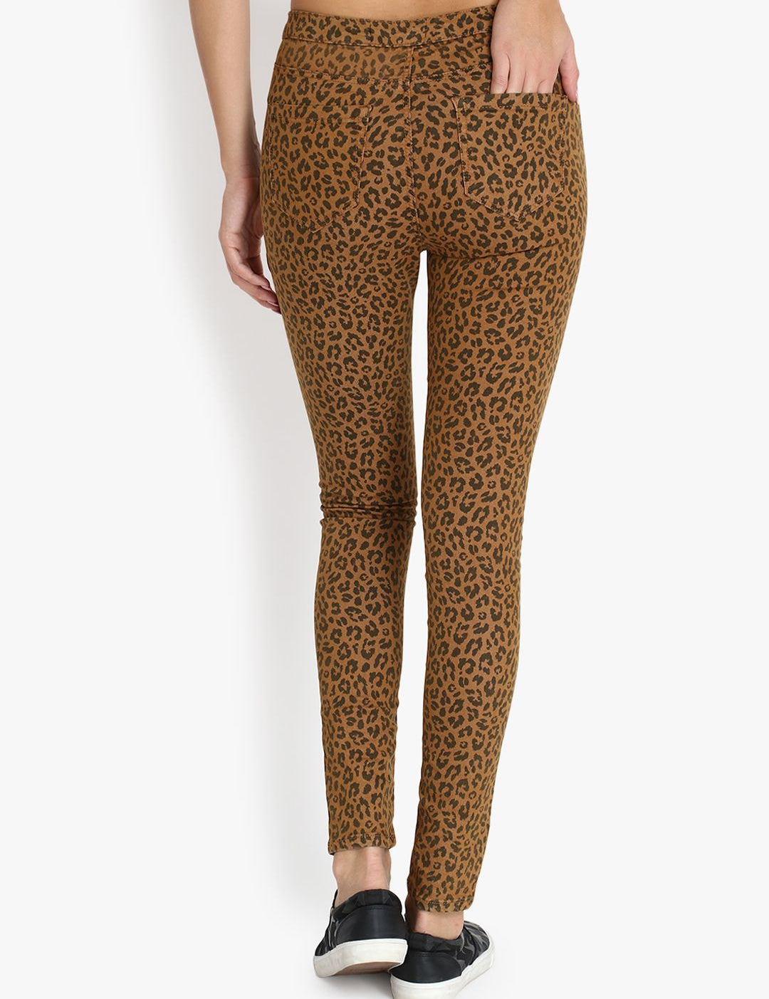 Kotty Women Tan & Brown Animal Print High-Rise Skinny Fit Clean Look Jeans
