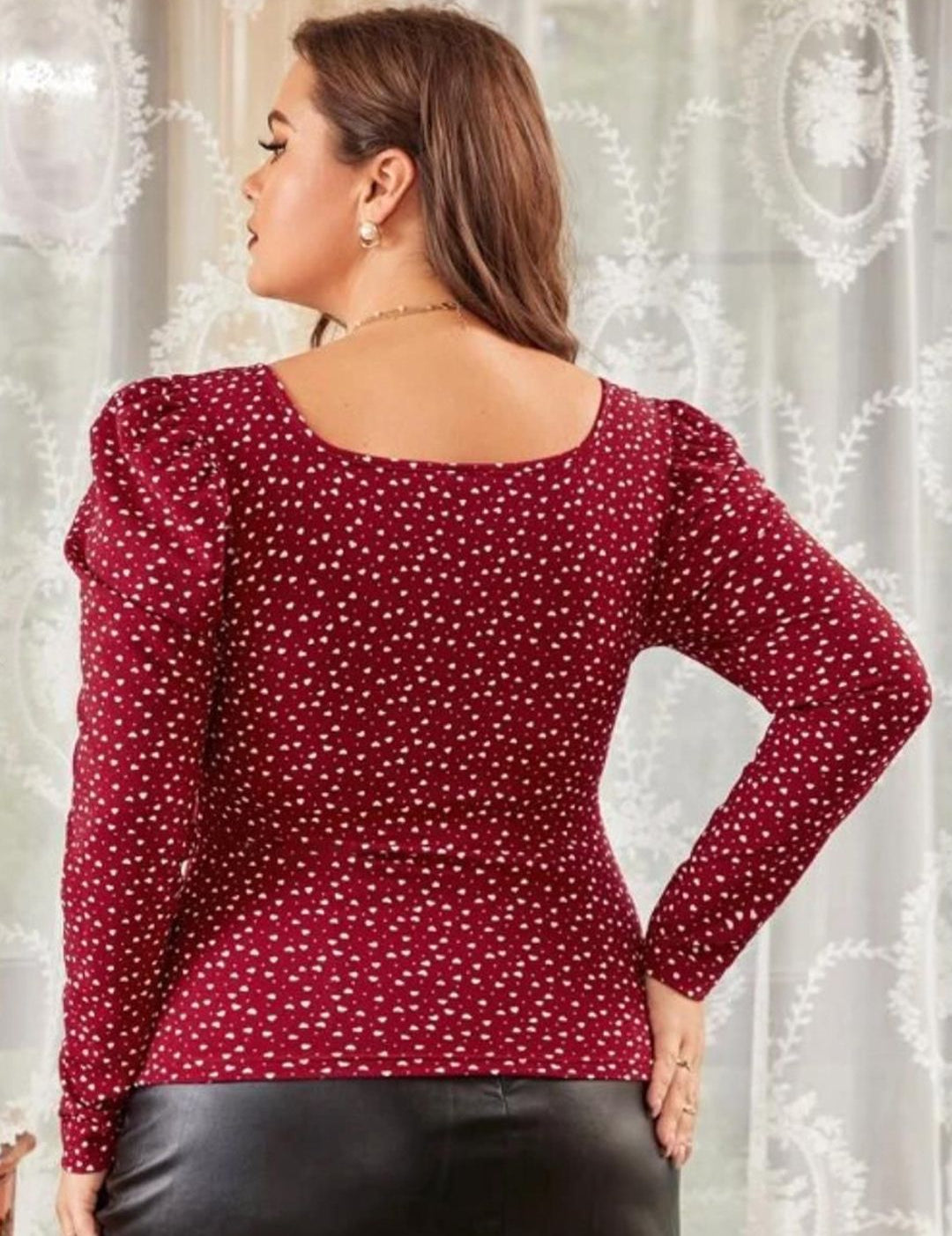 KOTTY Plus Size Polka Dot Printed Puff Sleeve Crepe Top