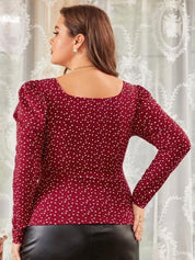 KOTTY Plus Size Polka Dot Printed Puff Sleeve Crepe Top