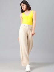 Kotty Women Beige High-Rise Relaxed Straight Leg Straight Fit Easy Wash Trousers