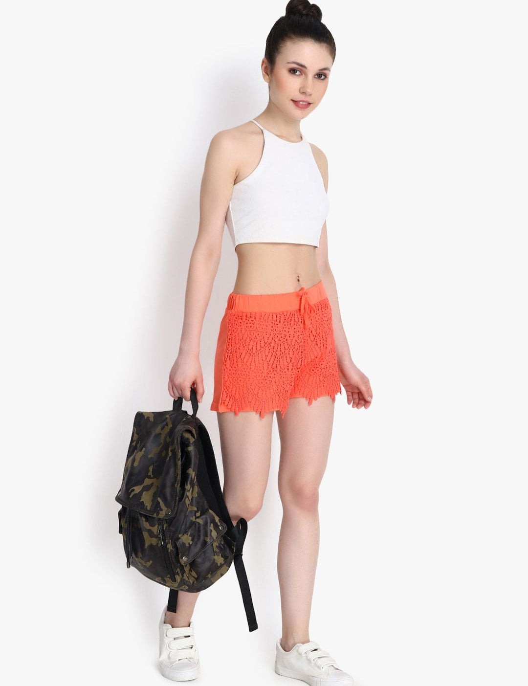 Kotty Women Orange Self Design Regular Fit Hot Pants