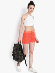 Kotty Women Orange Self Design Regular Fit Hot Pants