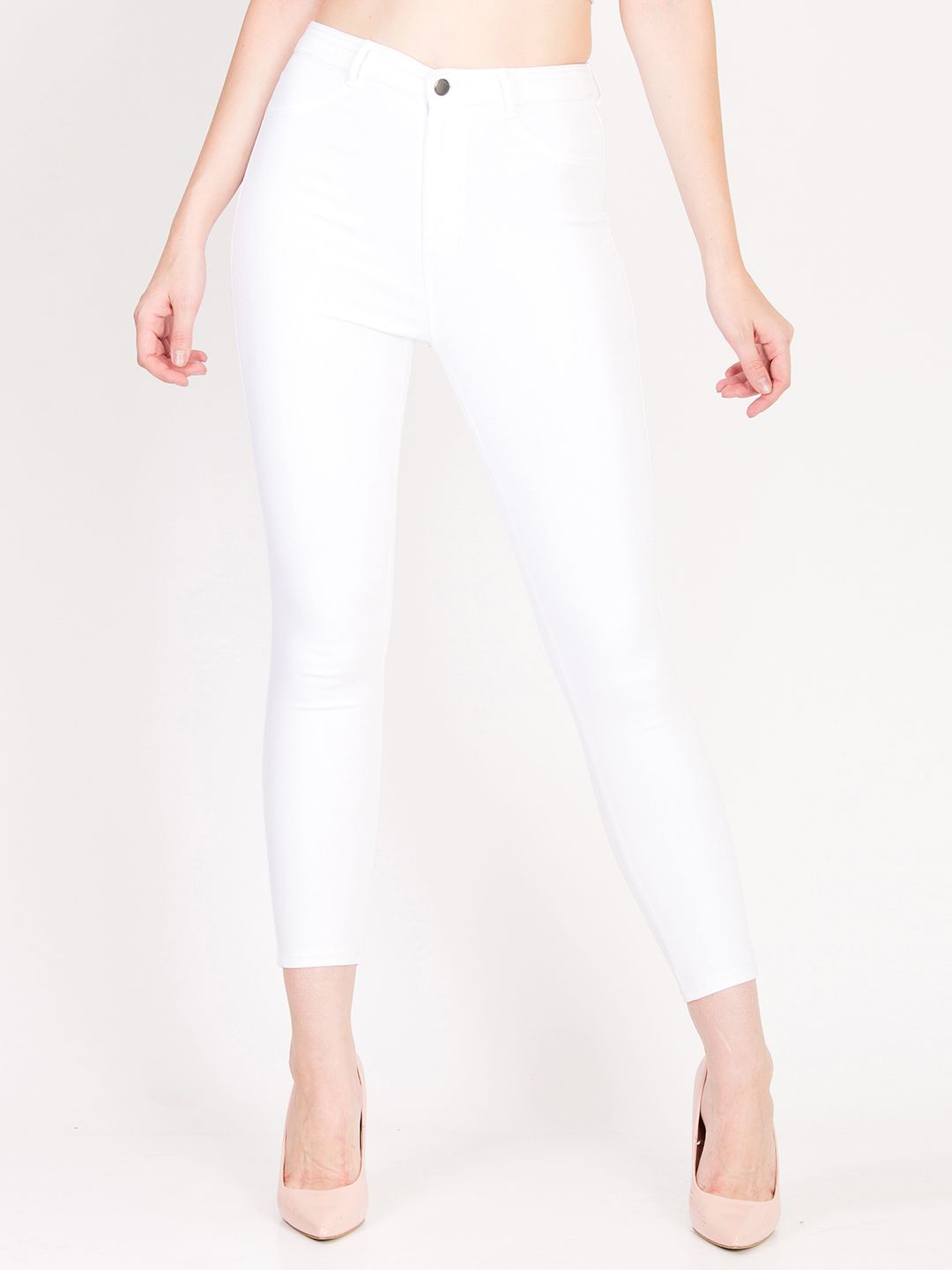 Kotty Women White Skinny Fit High-Rise Clean Look Stretchable Jeans