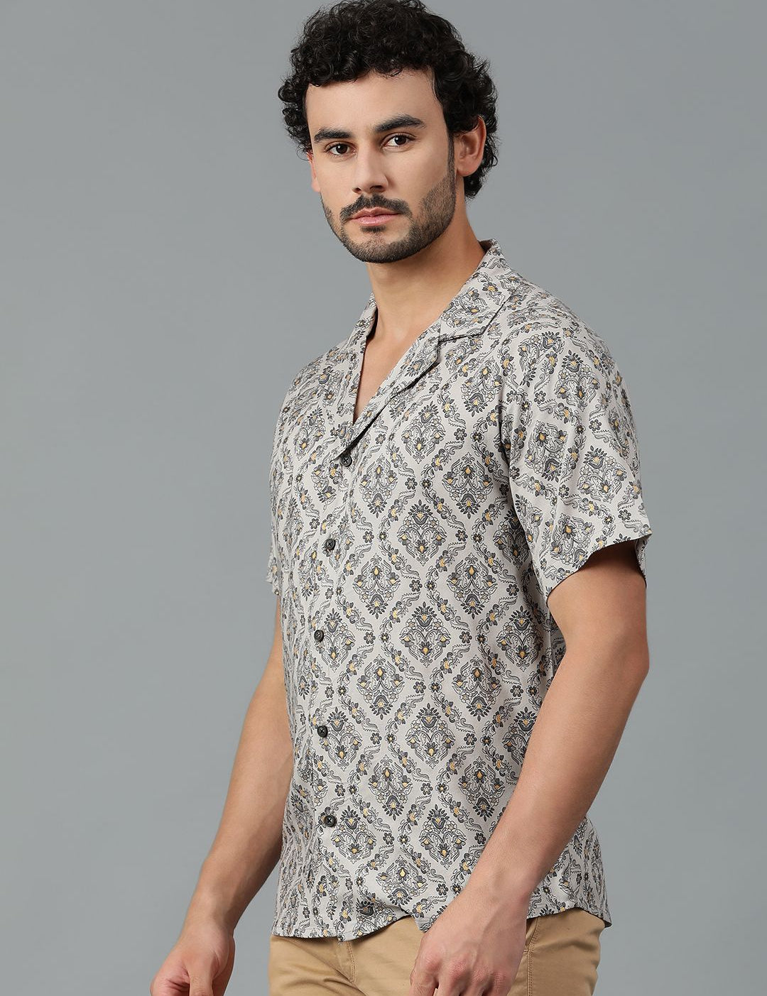 Kotty Men Cuban Collar Floral Printed Casual Shirt