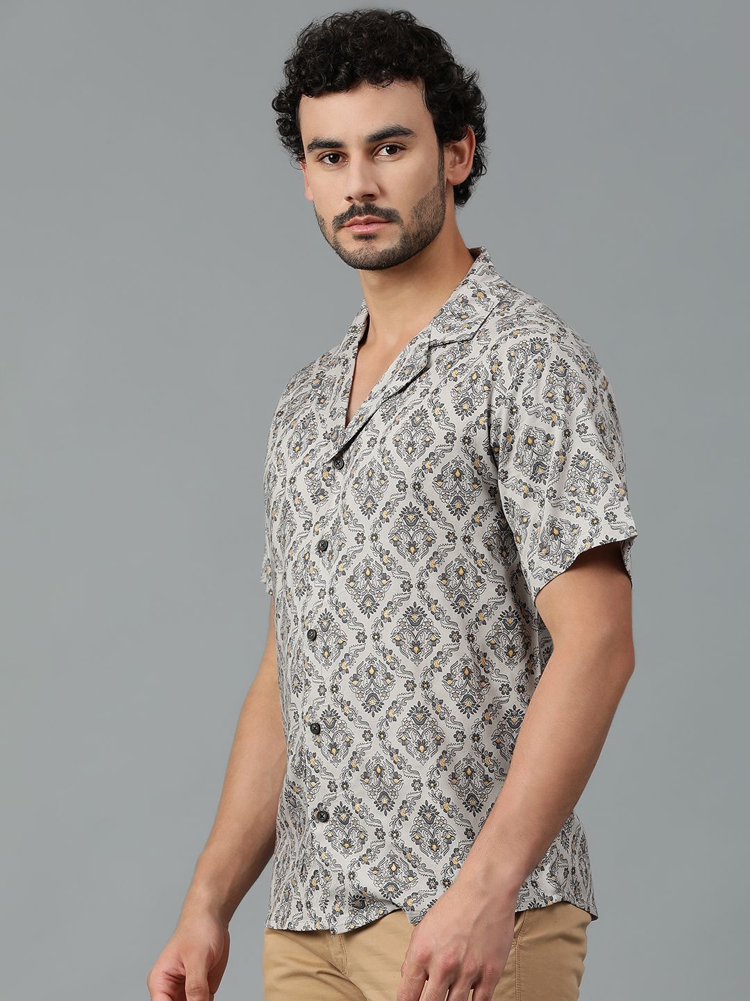 Kotty Men Cuban Collar Floral Printed Casual Shirt