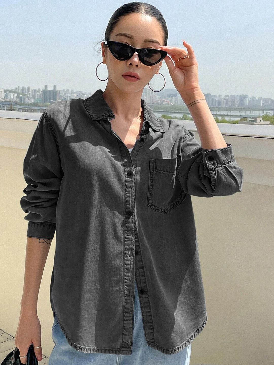 Kotty Women Grey Solid Casual Shirt  