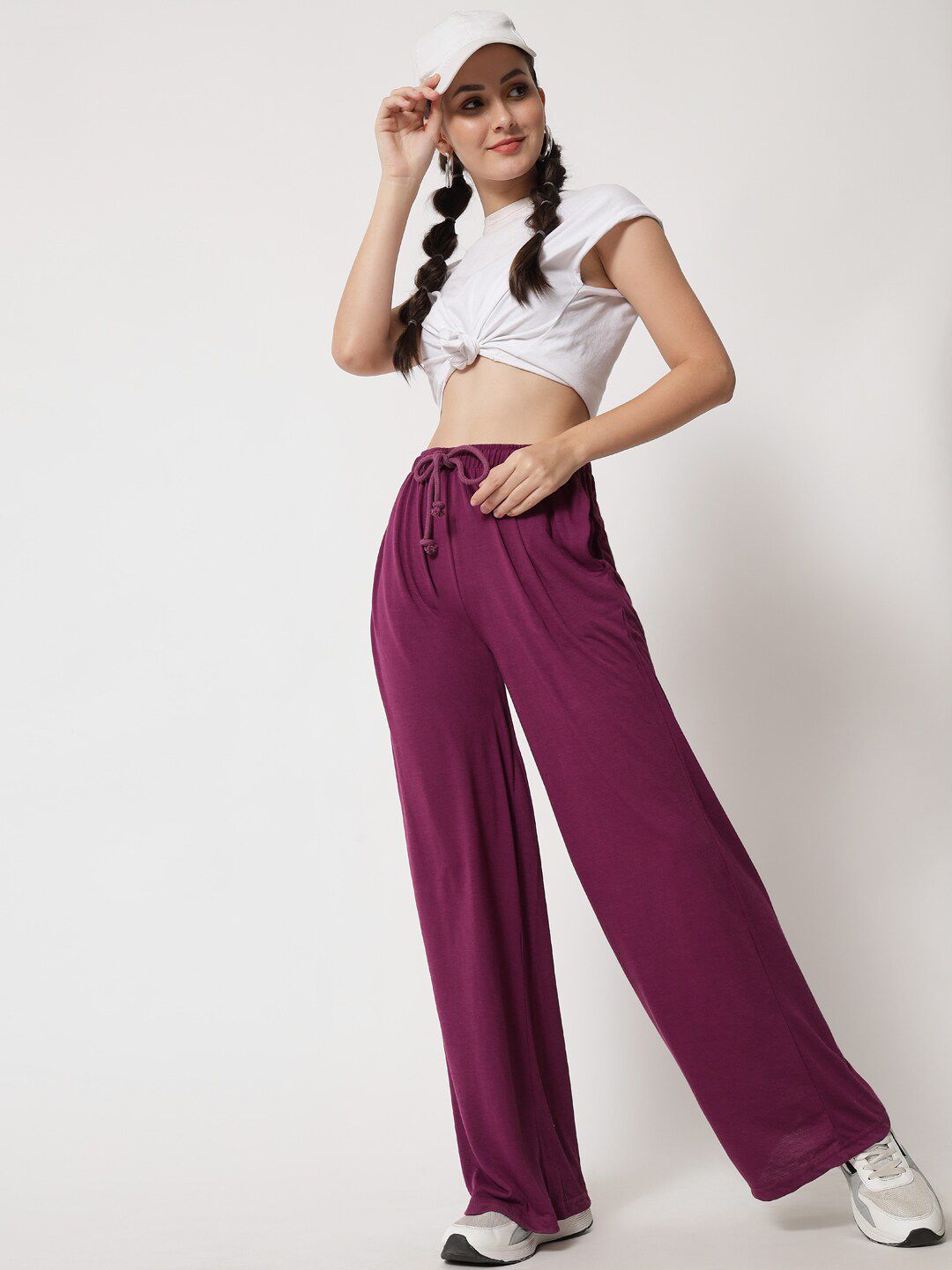 Kotty Women Purple Relaxed High-Rise Easy Wash Trousers
