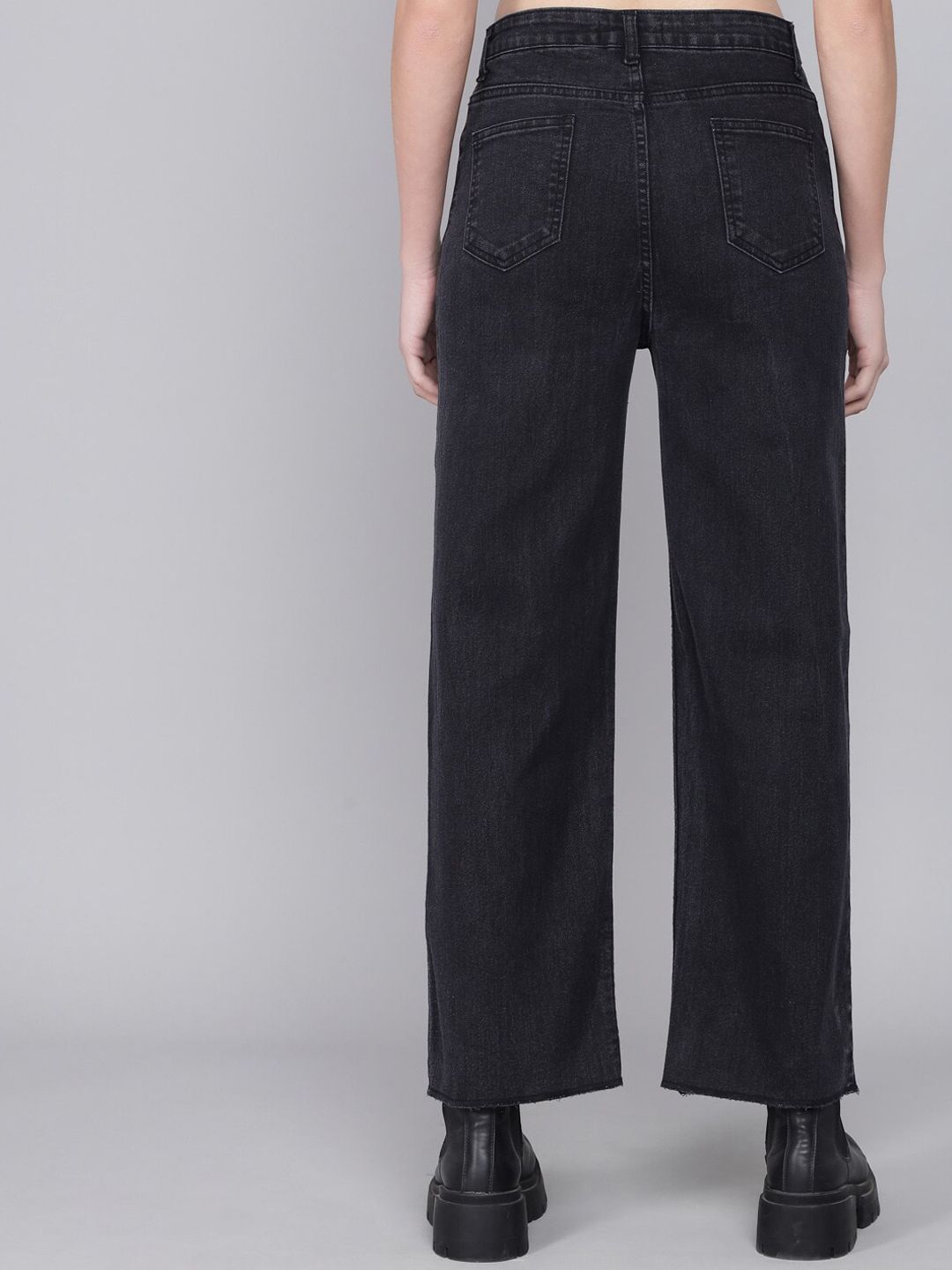 Kotty Women Black Flared High-Rise Mildly Distressed Jeans