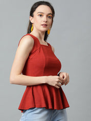 Kotty Rust Square Neck Peplum Top