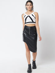 Kotty Women Black Solid Asymmetric Leather Skirt