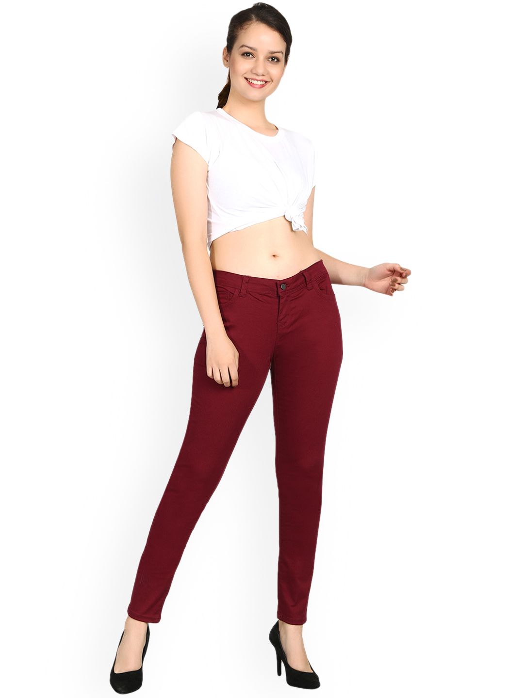 Kotty Women Maroon Skinny Fit High-Rise Clean Look Jeans