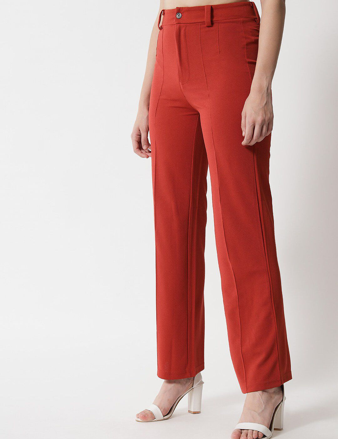 KOTTY BIZwear Women Orange Relaxed Straight Fit High-Rise Easy Wash Trousers