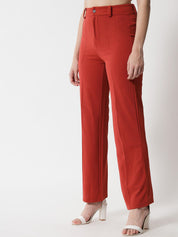 KOTTY BIZwear Women Orange Relaxed Straight Fit High-Rise Easy Wash Trousers