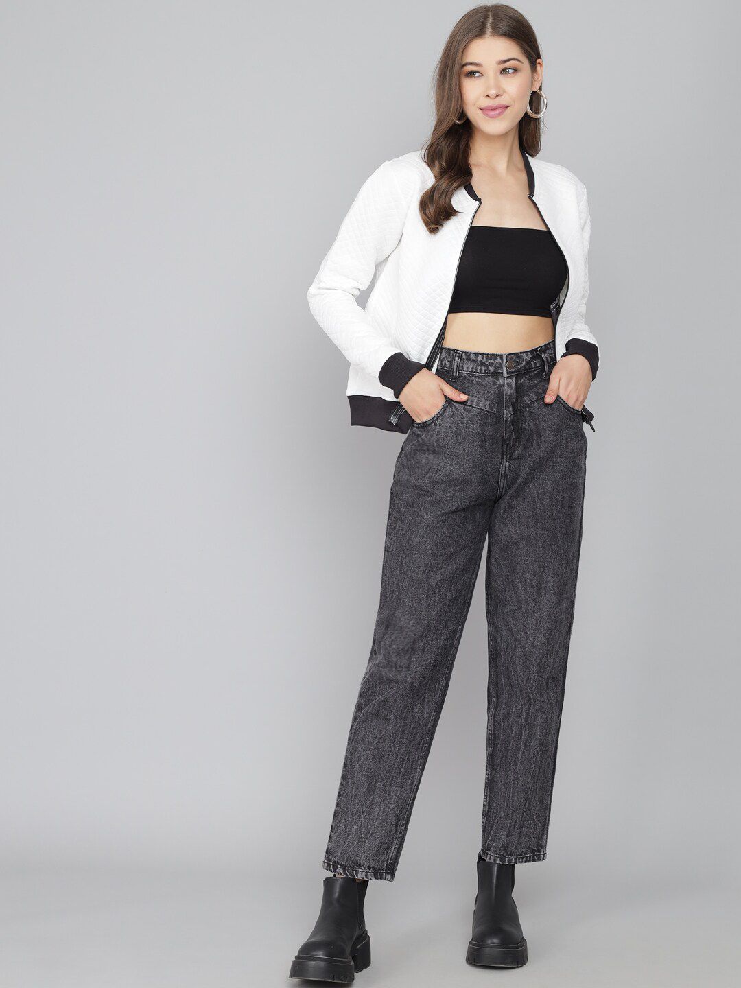 Kotty Women White Lightweight Bomber Jacket