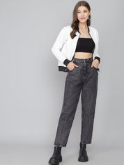 Kotty Women White Lightweight Bomber Jacket