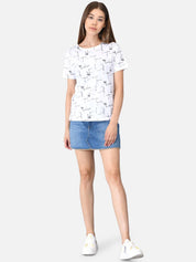 Kotty Women Pack of 2 White & Blue Printed Round Neck T-shirts