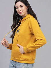 Kotty Women Mustard Printed Hooded Sweatshirt