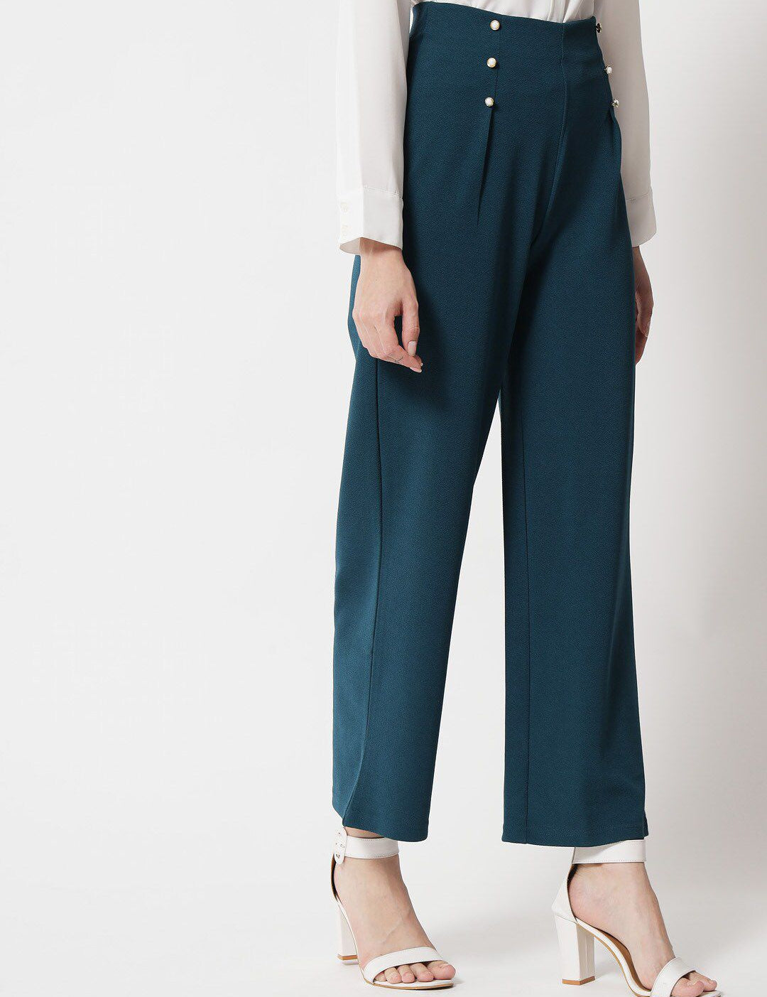 Kotty Women Green Relaxed Straight Fit High-Rise Trousers