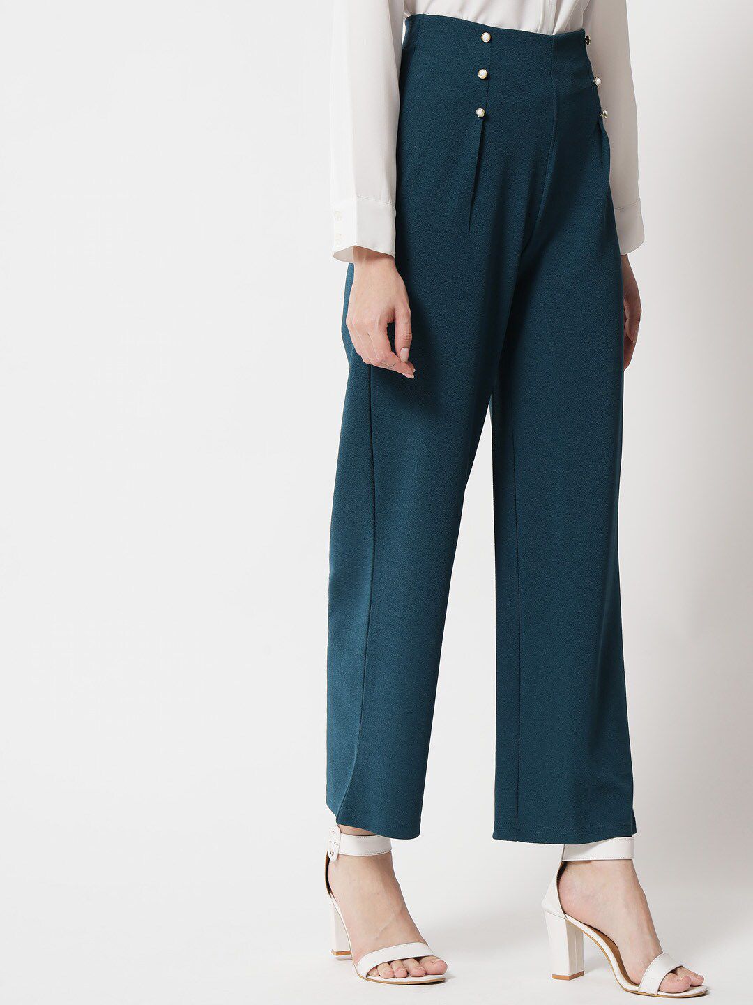 Kotty Women Green Relaxed Straight Fit High-Rise Trousers