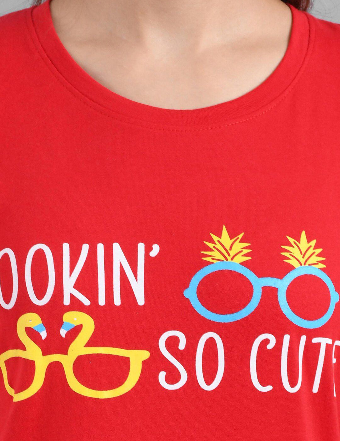 Kotty Women Red Printed Round Neck T-shirt