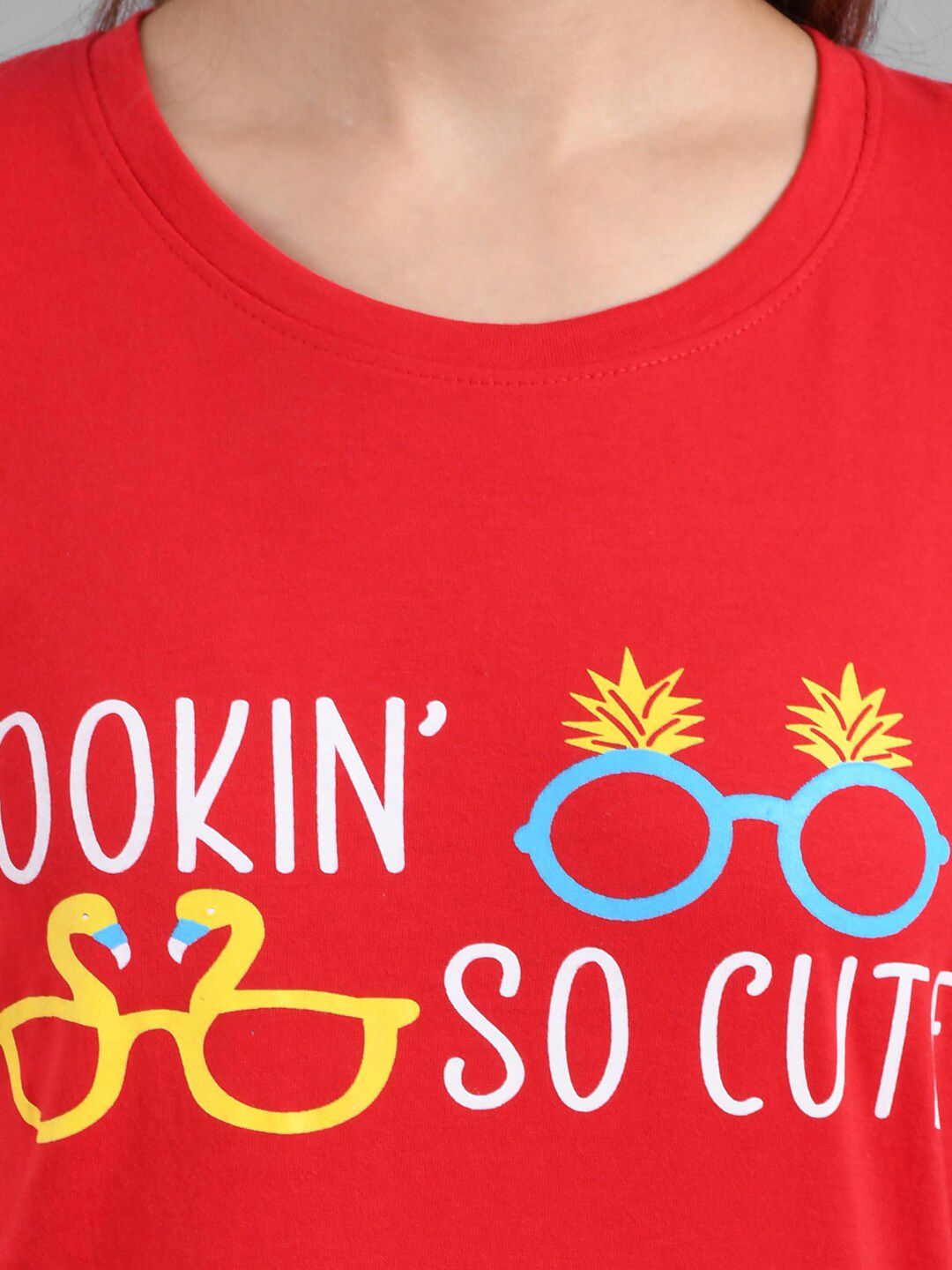 Kotty Women Red Printed Round Neck T-shirt