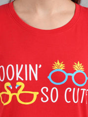 Kotty Women Red Printed Round Neck T-shirt