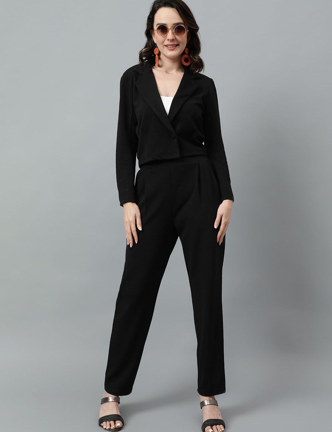 KOTTY BIZwear Black Notched Lapel Collar Blazer & Mid Rise Trouser