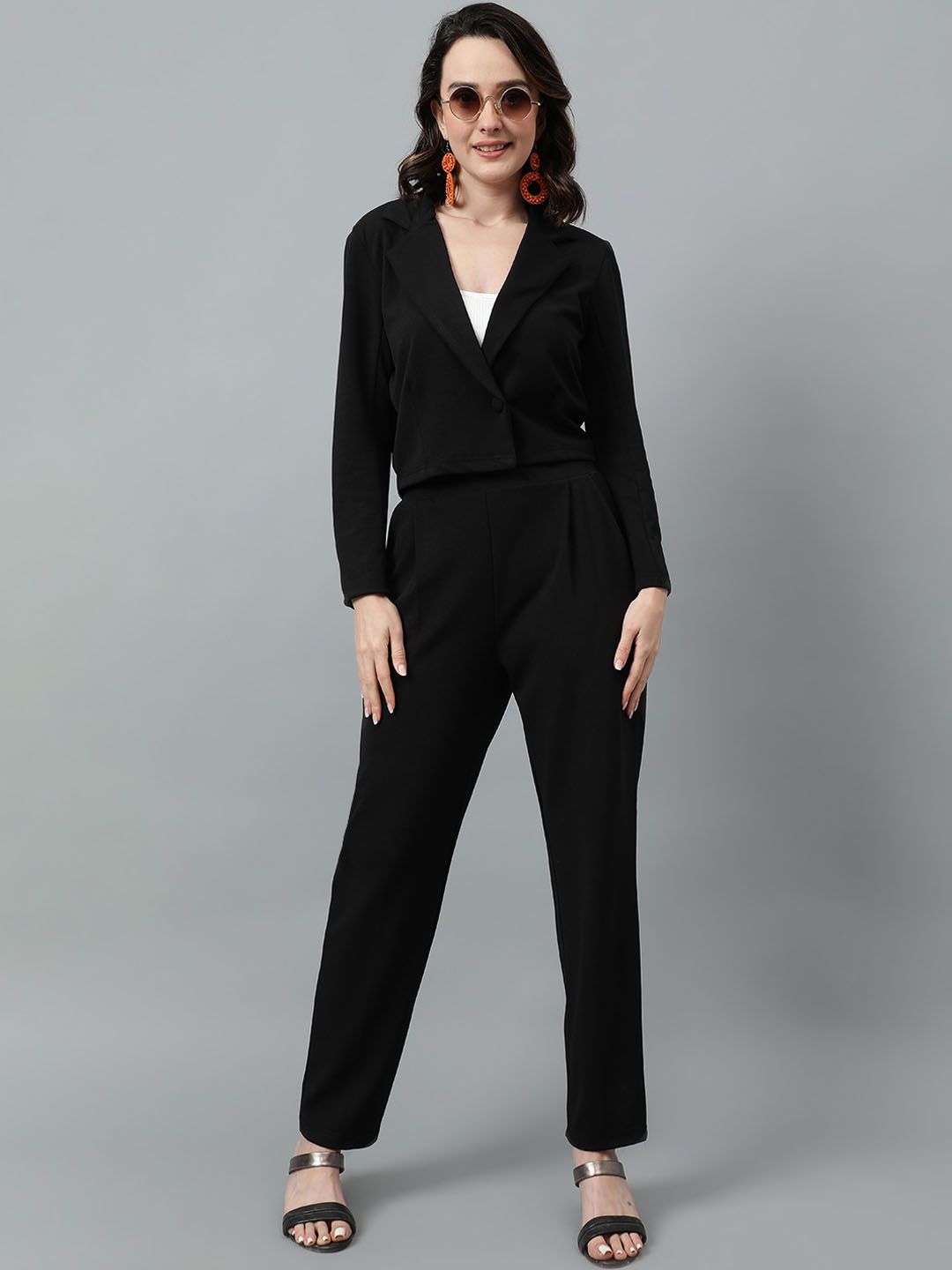 KOTTY BIZwear Black Notched Lapel Collar Blazer & Mid Rise Trouser