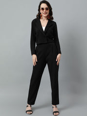 KOTTY BIZwear Black Notched Lapel Collar Blazer & Mid Rise Trouser