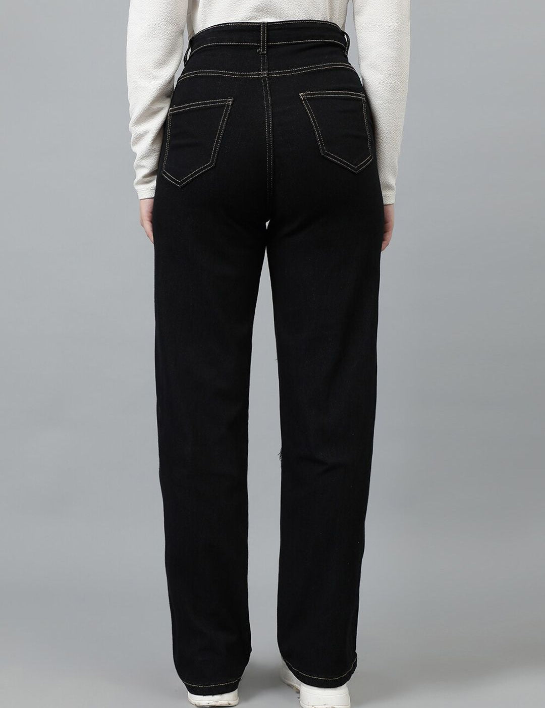 Kotty Women Jean Straight Fit High-Rise Slash Knee Stretchable Jeans