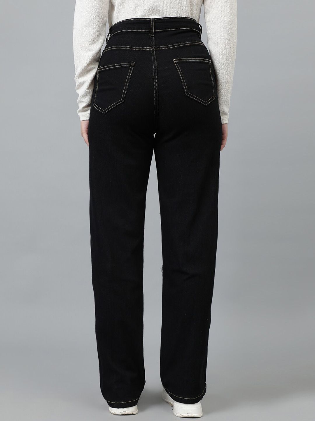 Kotty Women Jean Straight Fit High-Rise Slash Knee Stretchable Jeans