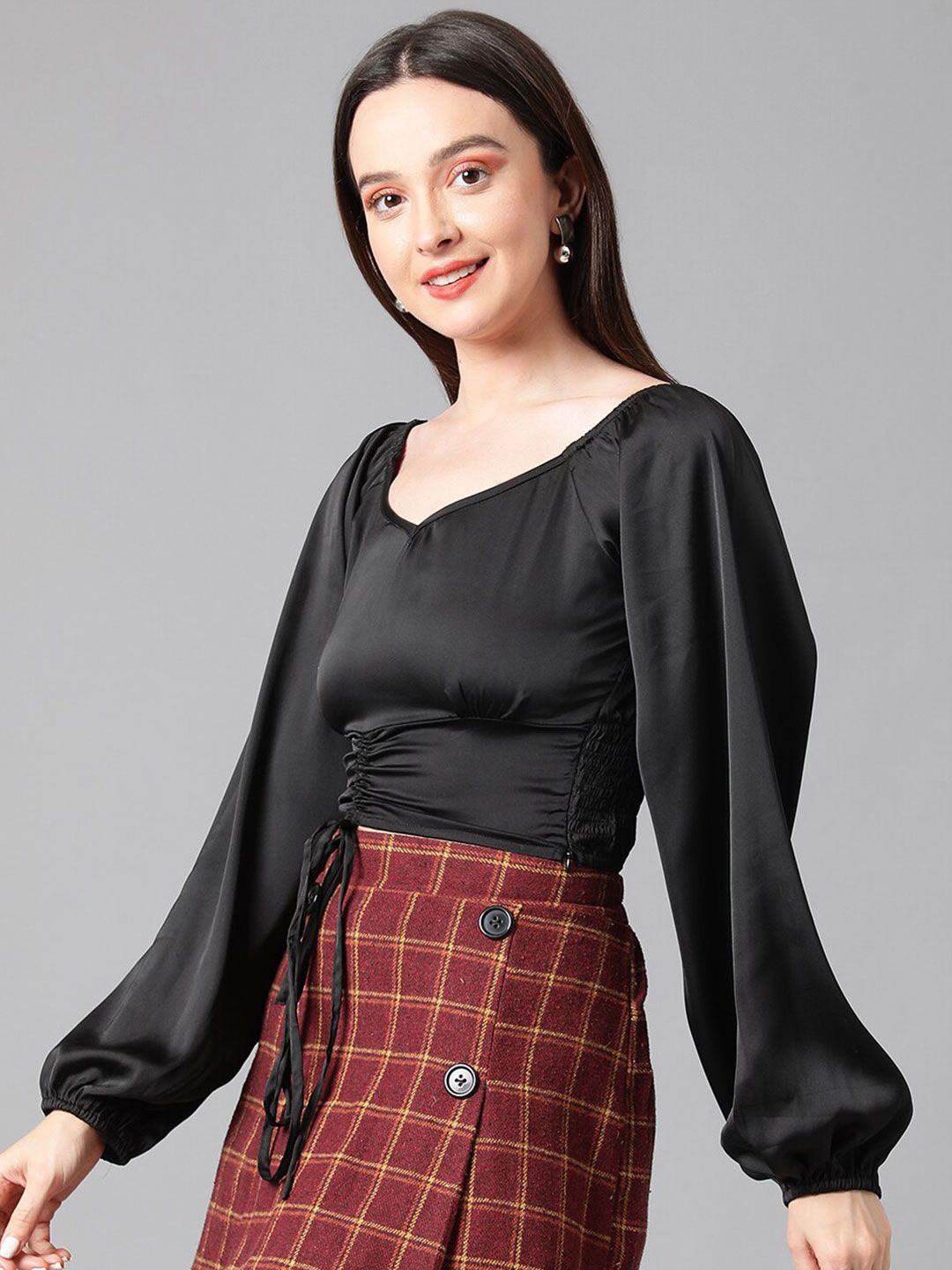 Kotty V-Neck Flared Sleeve Satin Top