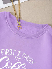 Kotty Purple Typography Printed Fleece Pullover Sweatshirt