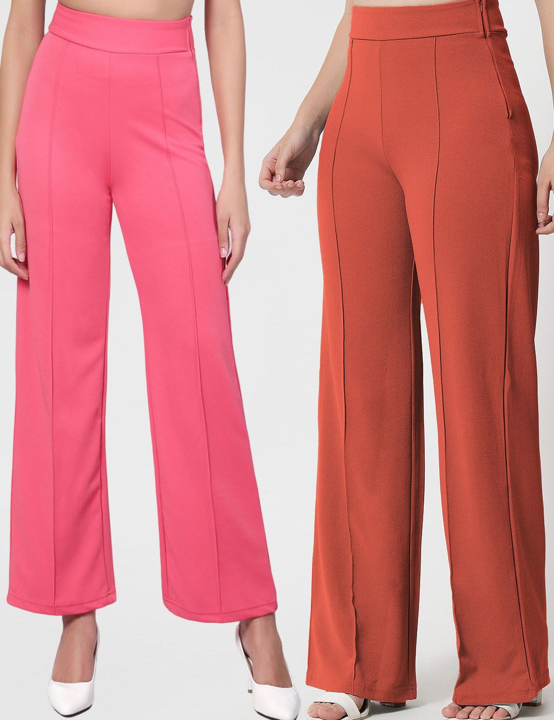 Kotty Women Pack Of 2 Straight Fit High-Rise Easy Wash Trousers