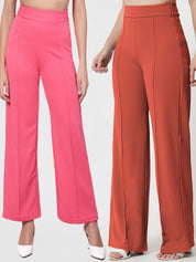 Kotty Women Pack Of 2 Straight Fit High-Rise Easy Wash Trousers