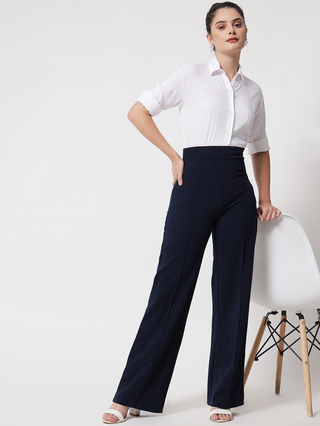 Kotty Women Pack Of 2 Relaxed Straight Leg High-Rise Easy Wash Parallel Trousers