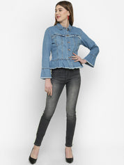 Kotty Women Blue Solid Denim Jacket