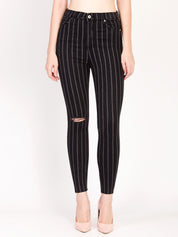 Kotty Women Black Skinny Fit High-Rise Slash Knee Stretchable Jeans