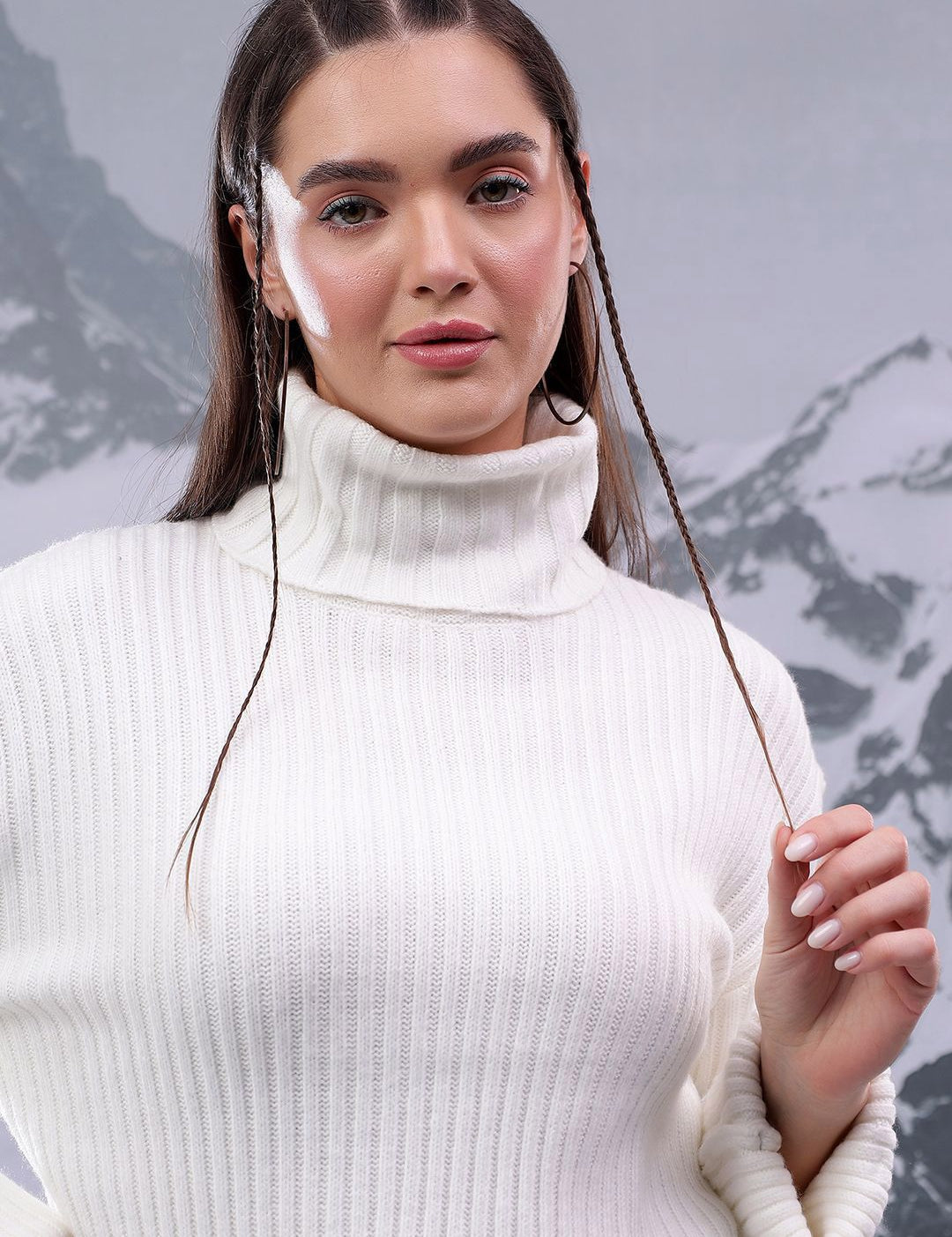 Kotty Women High Neck Striped Crop Pullover